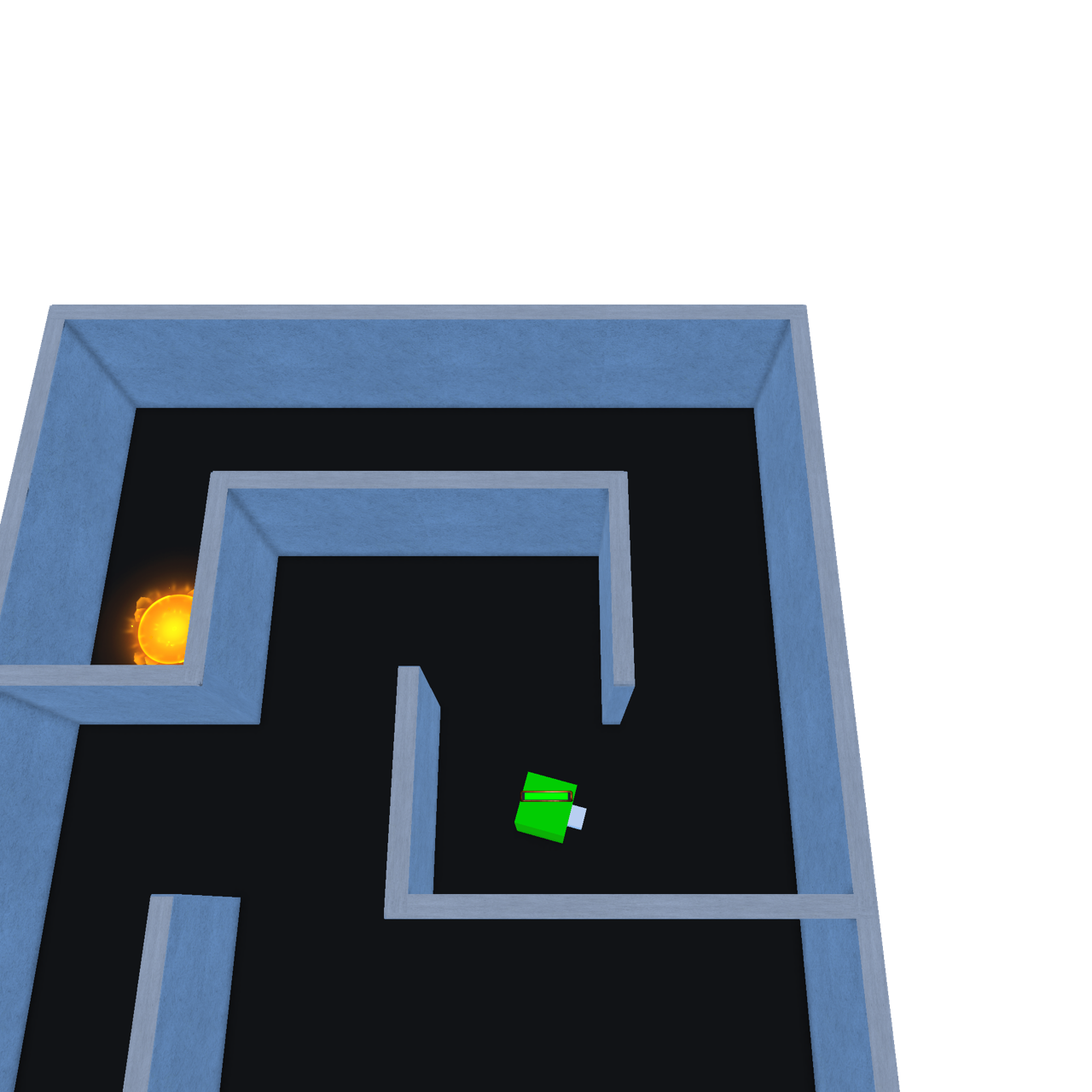Maaze screenshot showing the player tank approaching a corridor and a glowing portal.